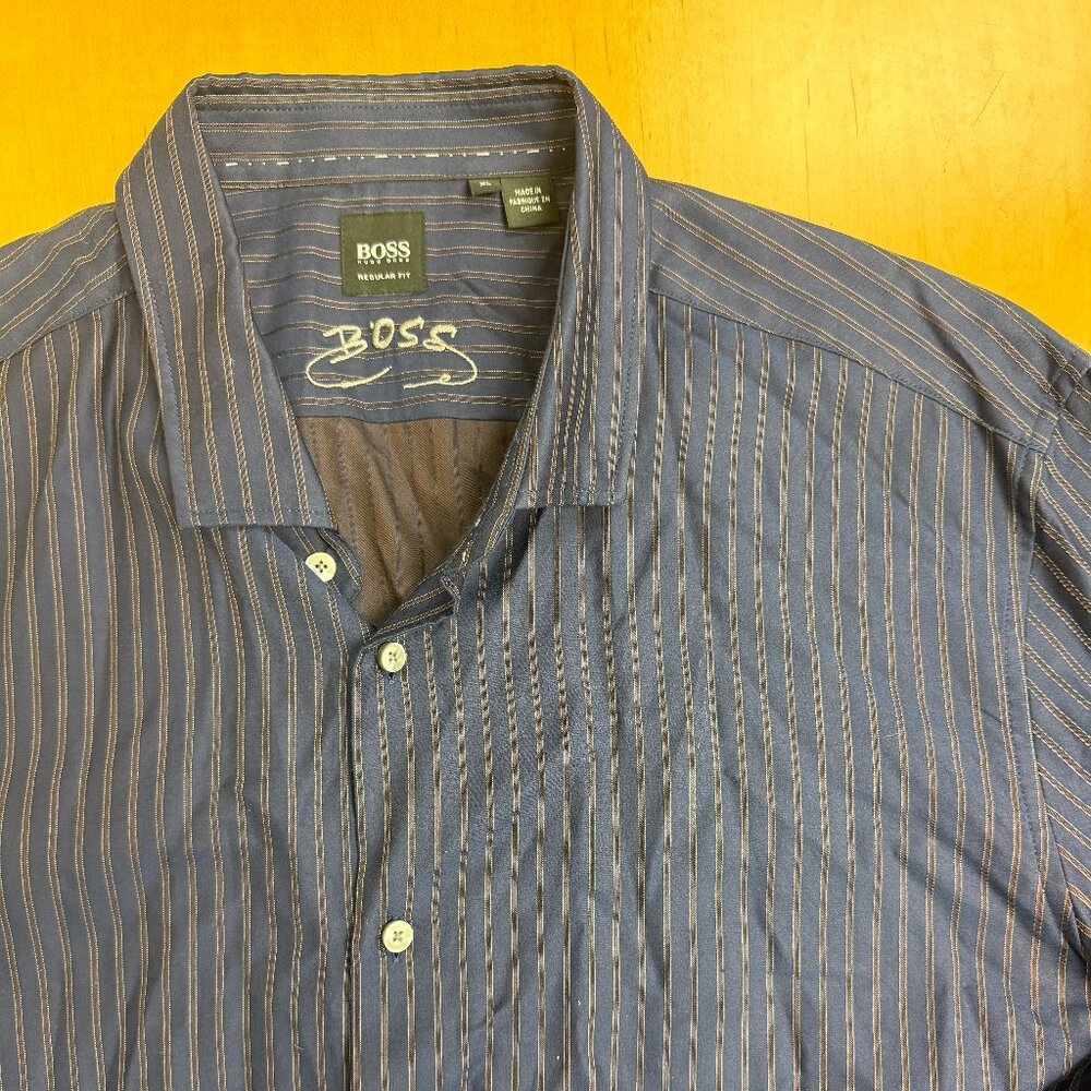 Hugo Boss Men’s XL Blue Pinstripe Shirt Long Sleeve Regular Fit Button Down